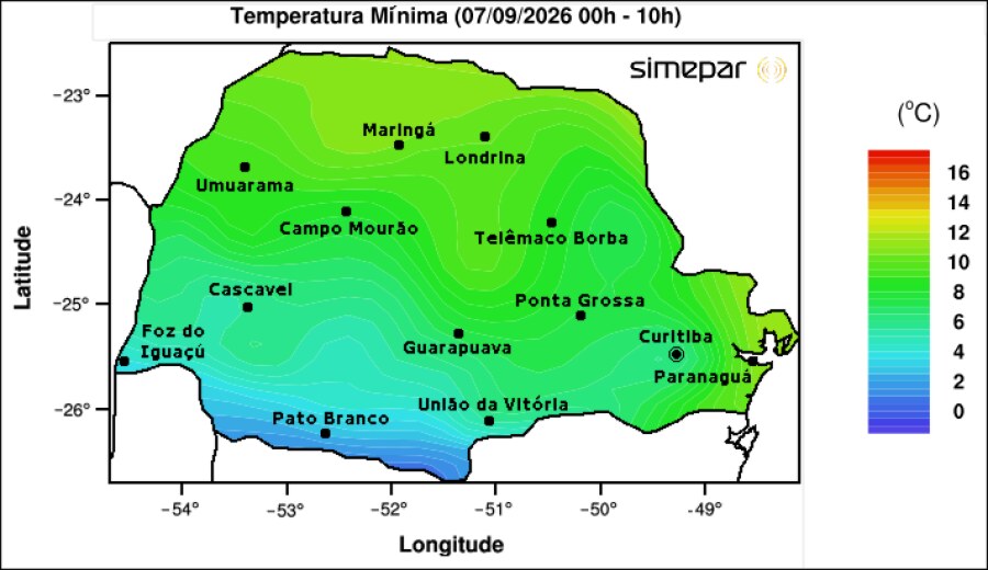 Paraná registra temperaturas negativas e tempestades devem voltar nesta semana